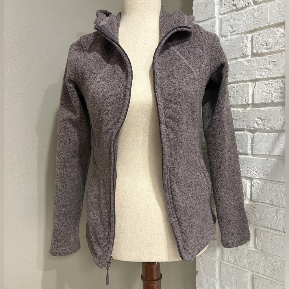 North Face Gray Full-Zip Hooded Fleece Jacket